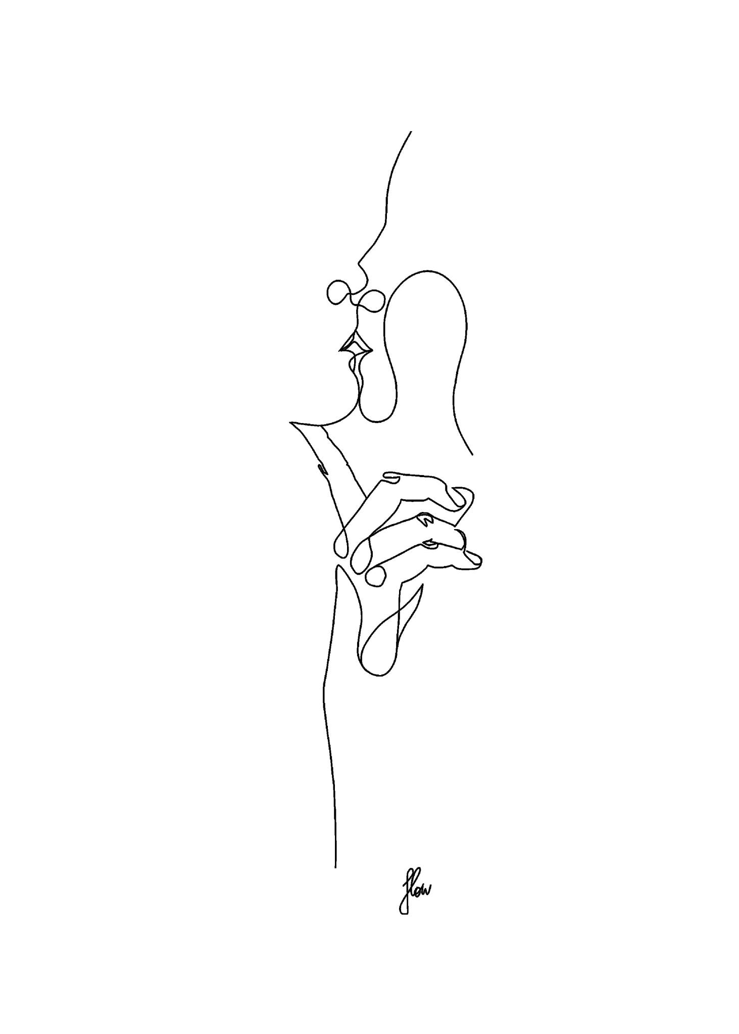 Contemporary Artwork of Kissing Couple